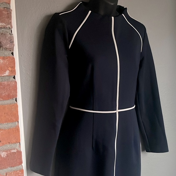 Monique Lagarde Tailored Contrast Stitch Navy and White Long Sleeve Dress Size L - Picture 2 of 12